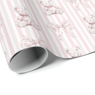 Vintage Pink Toile & Stripes Girl Babydusche Geschenkpapier