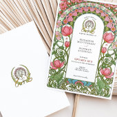 Vintage Pink Tulips Jugendstil Hochzeit Einladung