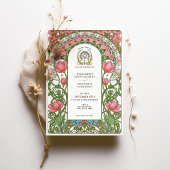 Vintage Pink Tulips Jugendstil Hochzeit Einladung