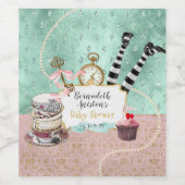 Vintage Pink & Türkis Wunderland Babydusche Weinetikett (Einzelnes Label)