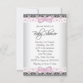 Vintage Pink und Gray Baby Girl Dusche Einladung (Rückseite)