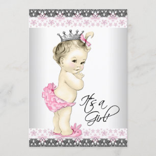 Vintage Pink und Gray Princess Baby Girl Dusche Einladung