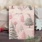Vintage Pink und grüne Weihnachtskiefern Geschenkpapier