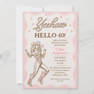 Vintage Pink Yeehaw Cowgirl 40. Geburtstag Einladung