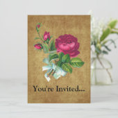 Vintage pinkfarbene Rose Einladung (Stehend Vorderseite)