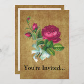 Vintage pinkfarbene Rose Einladung (Vorne/Hinten)