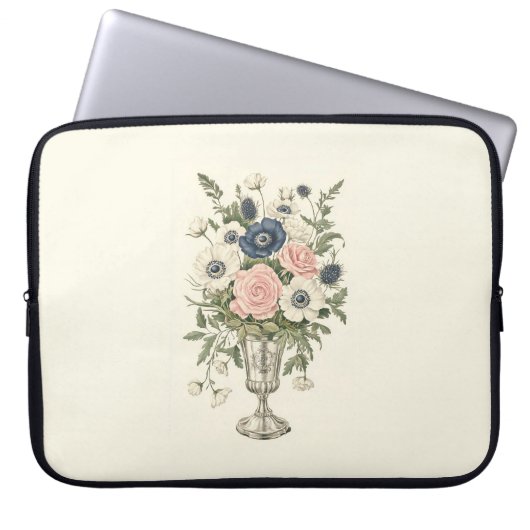 Vintage, pinkfarbene, violett-grüne Blume Laptopschutzhülle (Vorderseite)