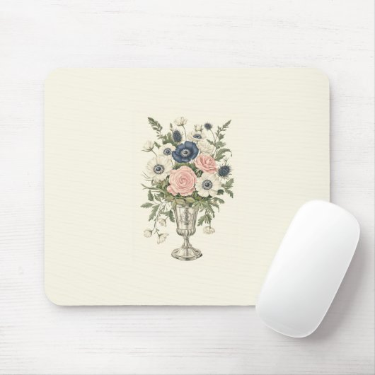 Vintage, pinkfarbene, violett-grüne Blume Mousepad (Mit Mouse)