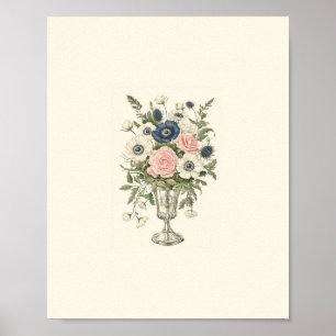 Vintage, pinkfarbene, violett-grüne Blume Poster