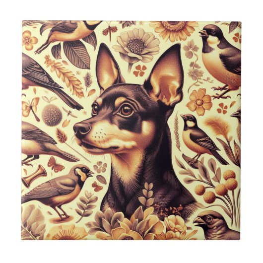 Vintage Pinscher Illustration Fliese (Vorderseite)