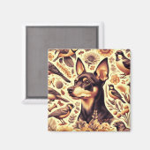 Vintage Pinscher Illustration Magnet (Vorderseite/Rückseite)