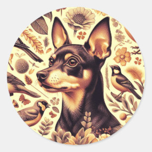 Vintage Pinscher Illustration Runder Aufkleber