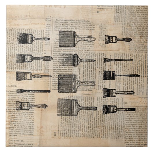 Vintage Pinsel Paint Brush Zeitung Print Fliese (Vorderseite)