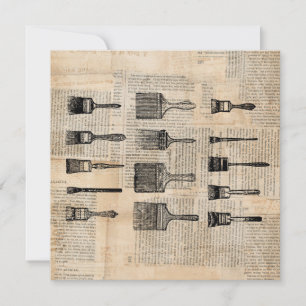 Vintage Pinsel Paint Brush Zeitung Print Karte