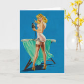 Vintage Pinup Bügeleisen, Geburtstag Karte (Gelbe Blume)