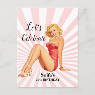 Vintage Pinup Girl Einladung, Geburtstagsaufenthal Einladungspostkarte