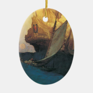 Vintage-Pirat, Angriff auf einen Galleon von Howar Keramik Ornament