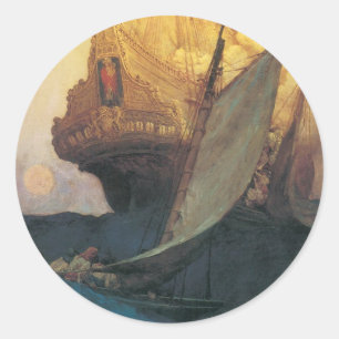 Vintage-Pirat, Angriff auf einen Galleon von Howar Runder Aufkleber
