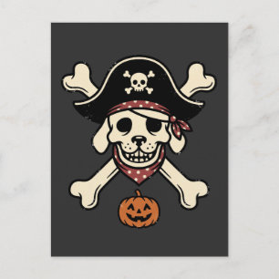 Vintage-Pirat-Hund-Halloween-Totenkopf-Kreuz-Knoch Postkarte