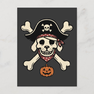 Vintage-Pirat-Hund-Halloween-Totenkopf-Kreuz-Knoch Postkarte