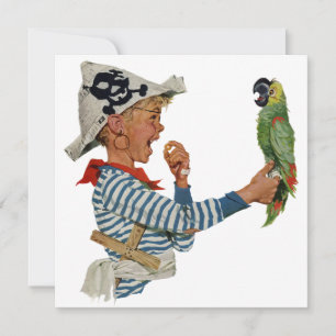 Vintage-Pirat, Junge mit Papagei-Einladung Einladung