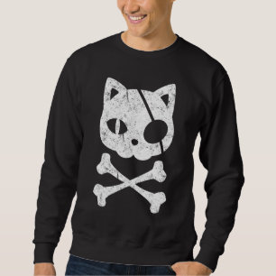 Vintage-Pirat-Katze-Kätzchen-Halloween-Schädel-Kre Sweatshirt