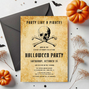 Vintage-Pirat-Party-Totenkopf und Knochen Hallowee Einladung