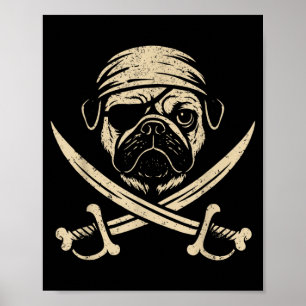 Vintage-Pirat-Pug-Totenkopf-Hunde-Liebhaber Poster