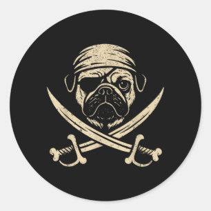 Vintage-Pirat-Pug-Totenkopf-Hunde-Liebhaber Runder Aufkleber