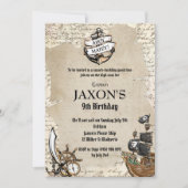 Vintage Pirate Birthday Party Ahoy Matey Alte Kart Einladung (Vorderseite)