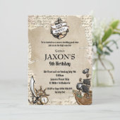 Vintage Pirate Birthday Party Ahoy Matey Alte Kart Einladung (Stehend Vorderseite)