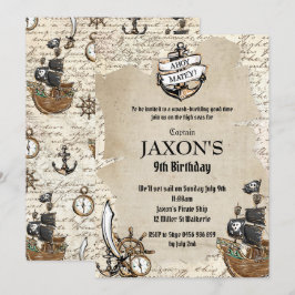 Vintage Pirate Birthday Party Ahoy Matey Alte Kart Einladung
