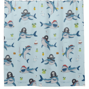 Vintage pirate shark funny sea animal wild hand dr duschvorhang