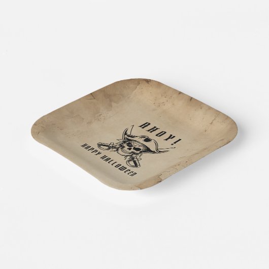 Vintage Pirate Skull Halloween Pappteller (Gewinkelt)