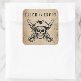 Vintage Pirate Skull Trick Or Treat Halloween Quadratischer Aufkleber