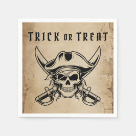 Vintage Pirate Skull Trick Or Treat Halloween Serviette