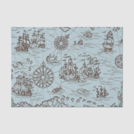Vintage Pirate Treasure Karte Nautical Blue Seidenpapier