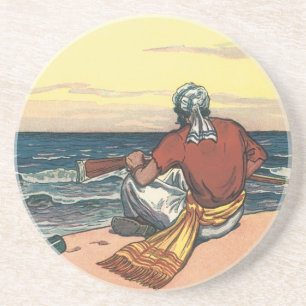 Vintage-Piraten, auf einer einsamen Insel ausgeset Sandstein Untersetzer