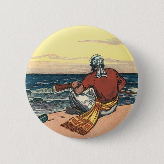 Vintage Piraten auf einer veralteten Insel Button (Vorderseite)