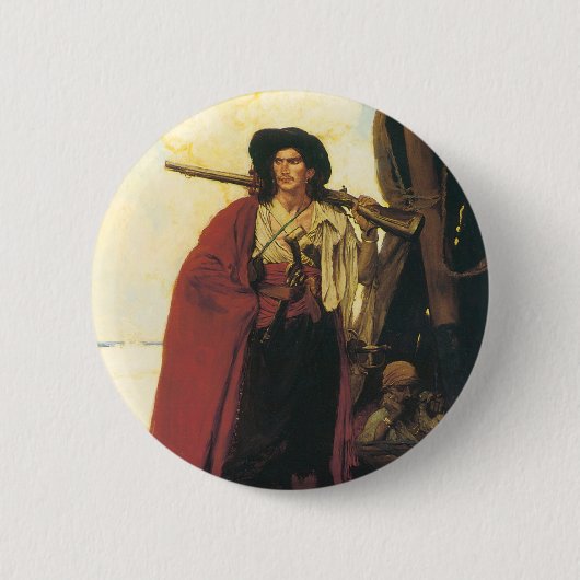Vintage-Piraten Buccaneer war ein malerischer Burs Button (Vorderseite)