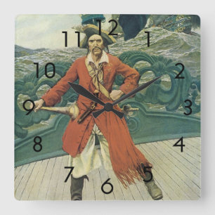 Vintage Piraten, Captain Keitt von Howard Pyle Quadratische Wanduhr
