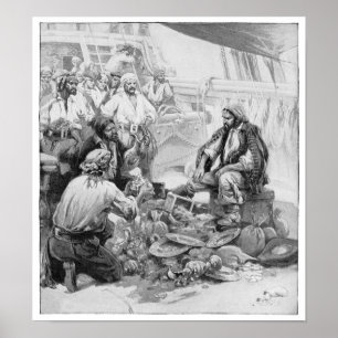 Vintage Piraten, die ihre Schätze und Beute zählen Poster