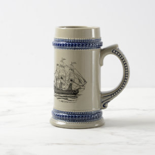 Vintage-Piraten-Galleone, Skizze eines 74-Kanonen- Bierglas
