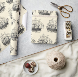 Vintage-Piraten-Galleone, Skizze eines 74-Kanonen- Geschenkpapier