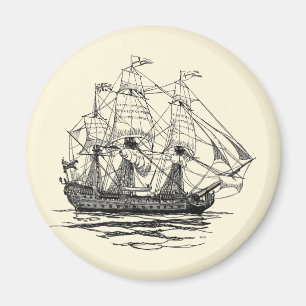 Vintage-Piraten-Galleone, Skizze eines 74-Kanonen- Magnet