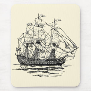 Vintage-Piraten-Galleone, Skizze eines 74-Kanonen- Mousepad