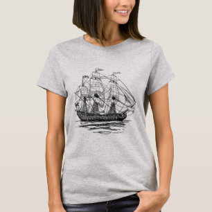 Vintage-Piraten-Galleone, Skizze eines 74-Kanonen- T-Shirt