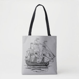 Vintage-Piraten-Galleone, Skizze eines 74-Kanonen- Tasche