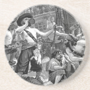 Vintage Piraten kämpfen und trinken auf dem Schiff Untersetzer