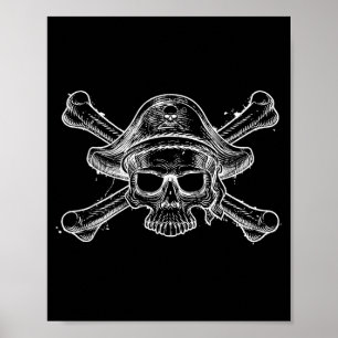 Vintage-Piraten-Schädel und Kreuzknochen-Skelett-J Poster
